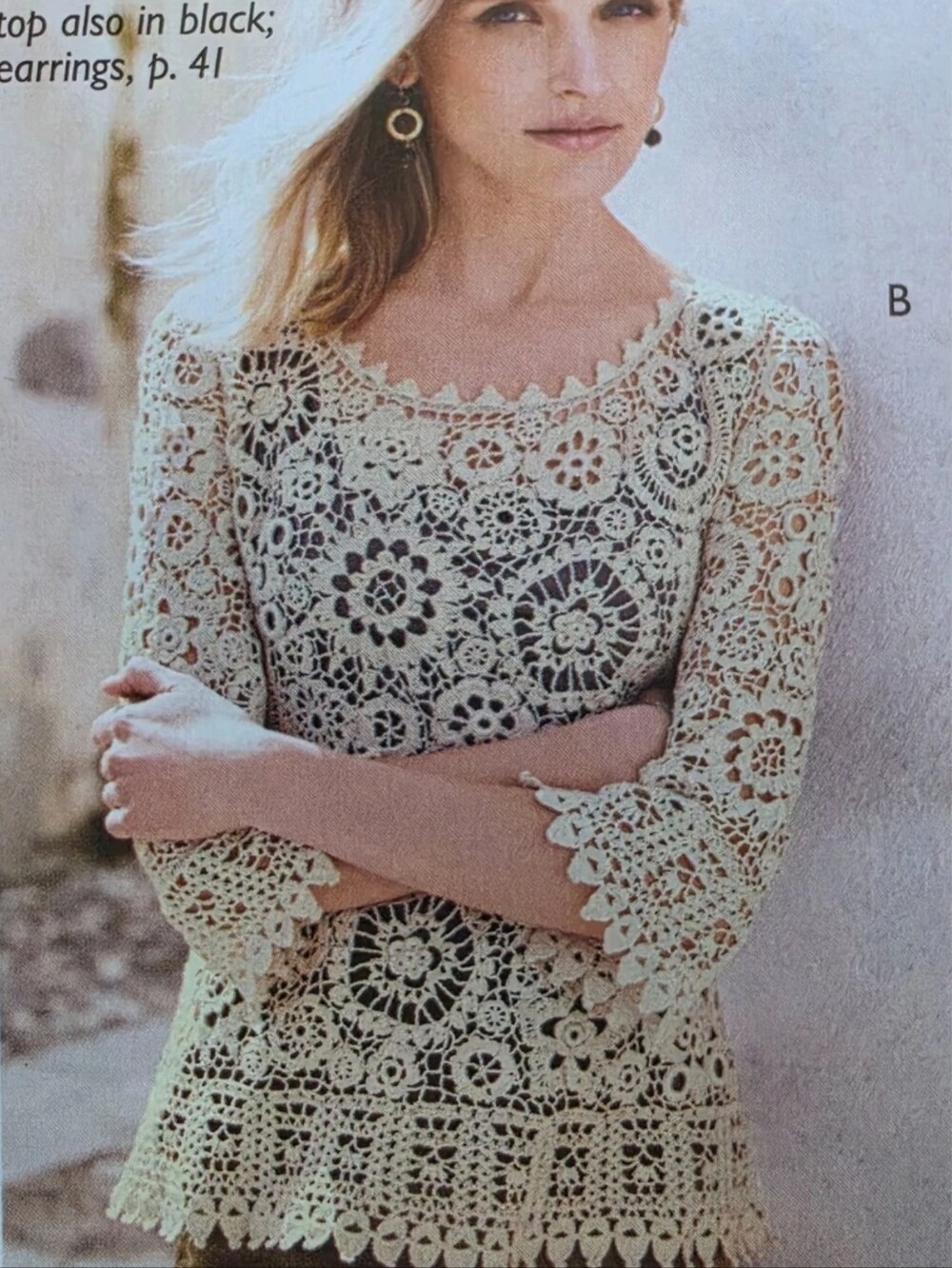 New Peruvian Connection Flanders floral Lace Chrochet Top white L XL pima $425